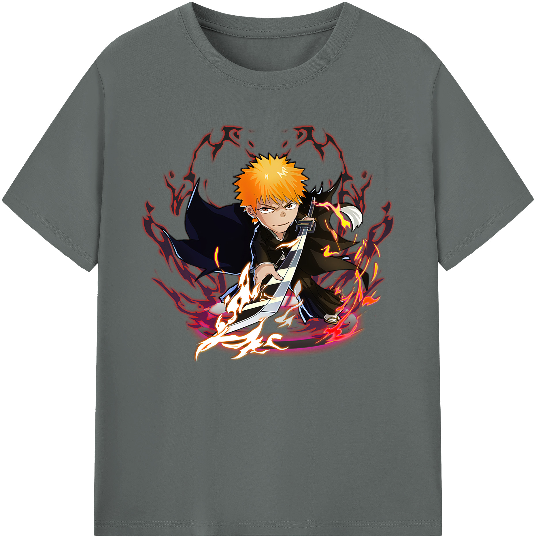 （画像用） ブリーチ 黒崎一護（くろさき いちご）BLEACH Kurosaki Ichigo 綿100％ メンズ半袖Tシャツ｜肌触りやわらか＆通気性